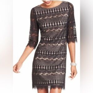 Jessica Howard Black & Cream Lace Scoop Neck Shift Dress Size 12